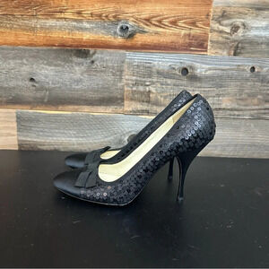 Prada Black Sequins Pumps Women 39 Black Bow Satin Toe & Heel Stiletto Shoes